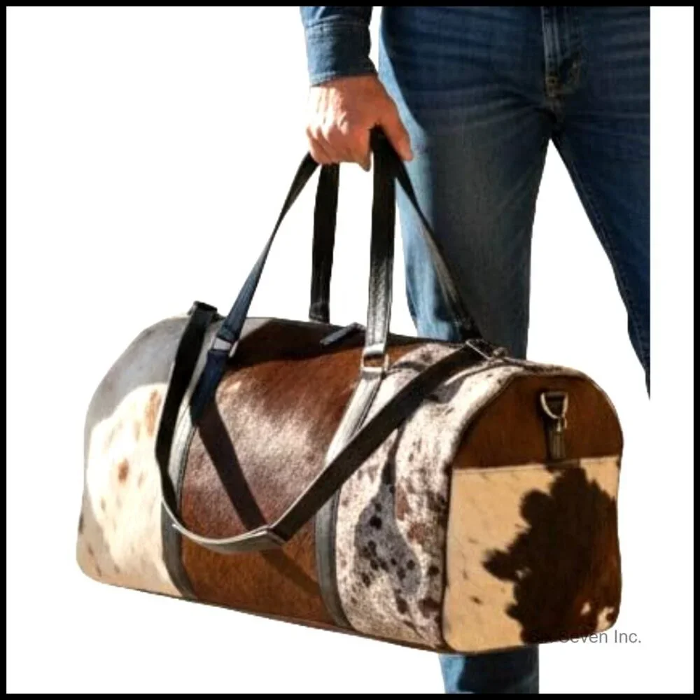 Real Cowhide Leather Duffel Bag Large Travel Sports Gym Bag